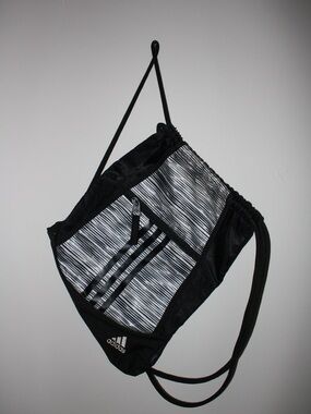adidas Black and White Striped Drawstring Backpack